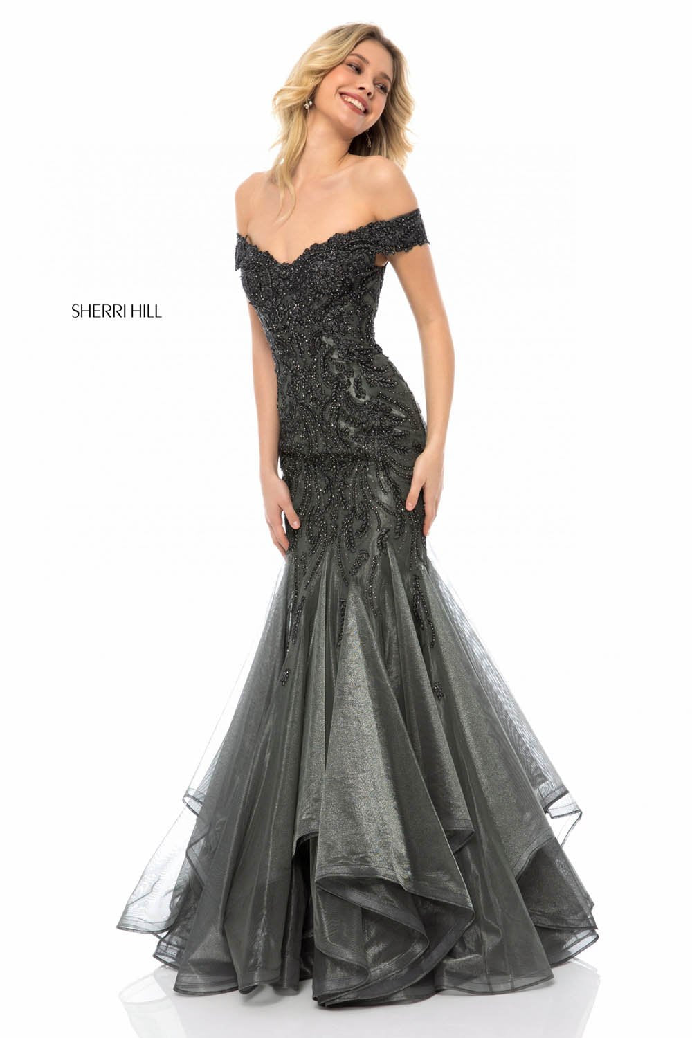 Sherri Hill 51618 dress images in these colors: Gold, Black, Wine, Blush Gold, Gunmetal, Ivory Gold.