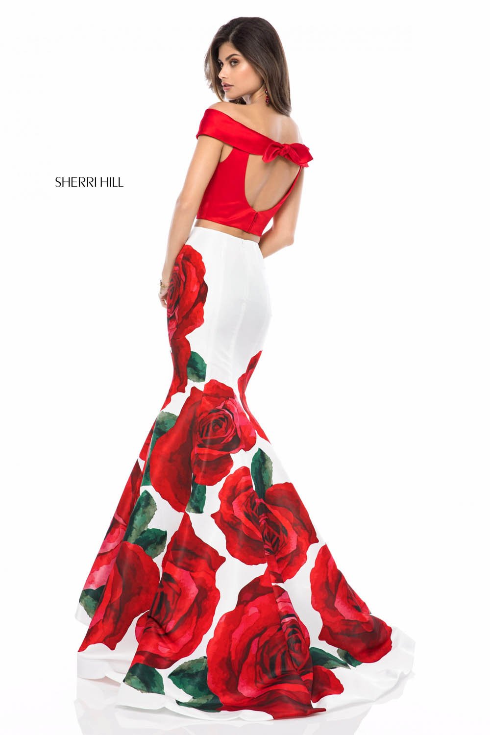 Sherri Hill 51850 dress images in these colors: Red Print, Red Black Print.