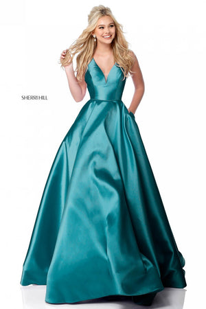 Sherri Hill 51856 dress images in these colors: Emerald, Light Blue, Red, Black, Ivory, Pink, Lilac, Yellow, Royal.