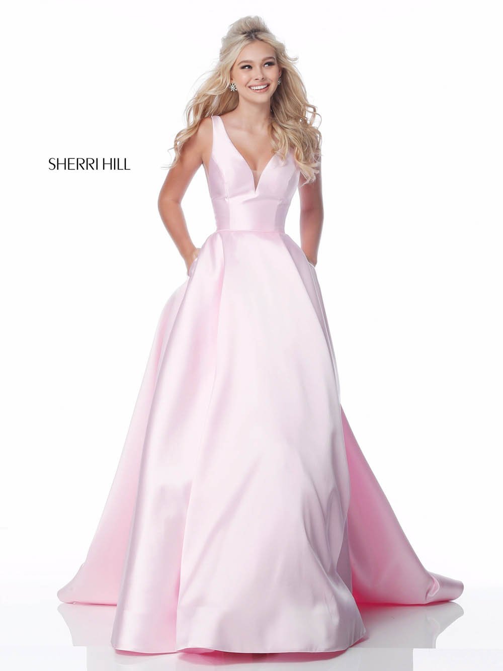 Sherri Hill 51856 dress images in these colors: Emerald, Light Blue, Red, Black, Ivory, Pink, Lilac, Yellow, Royal.