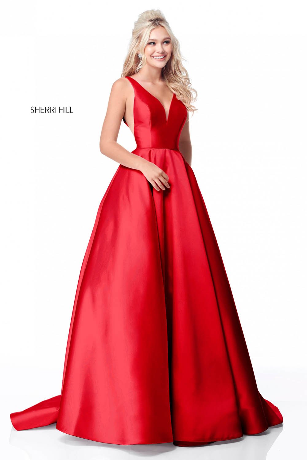 Sherri Hill 51856 dress images in these colors: Emerald, Light Blue, Red, Black, Ivory, Pink, Lilac, Yellow, Royal.