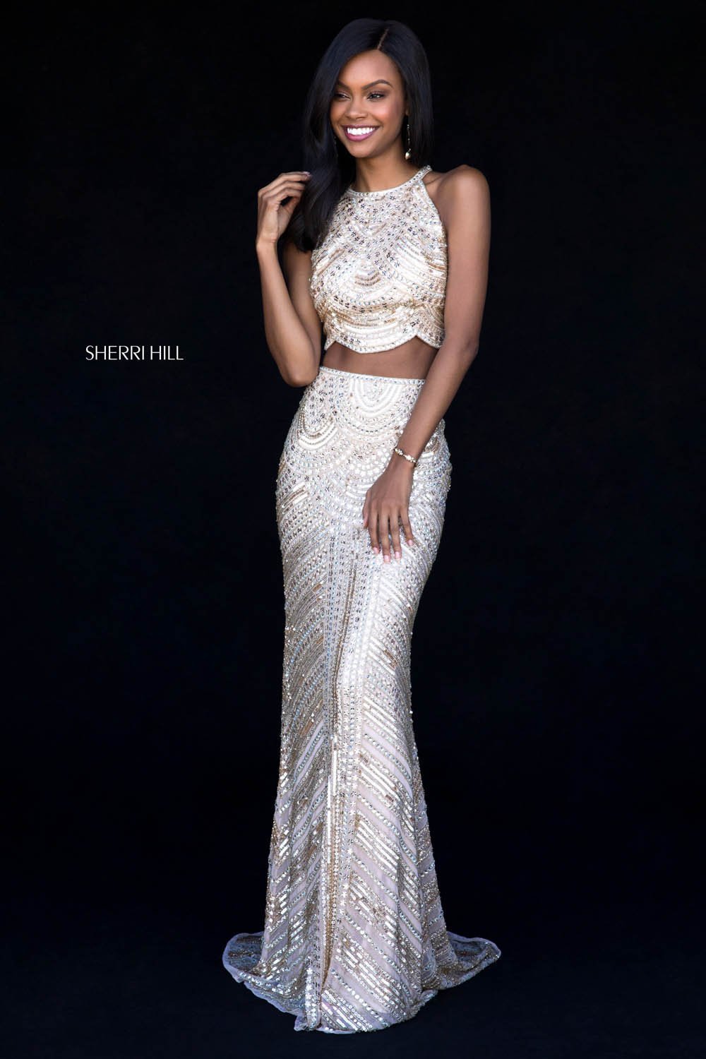 Sherri Hill 52063 dress images in these colors: Red, Silver, Black, Ivory, Navy, Gold, Emerald, Pink, Light Blue.