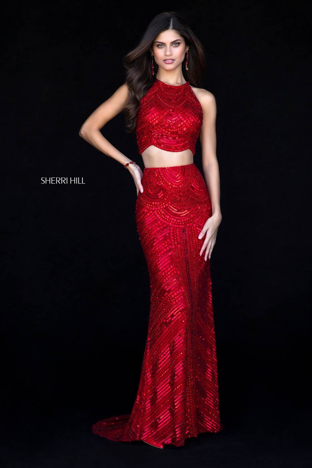 Sherri Hill 52063 dress images in these colors: Red, Silver, Black, Ivory, Navy, Gold, Emerald, Pink, Light Blue.