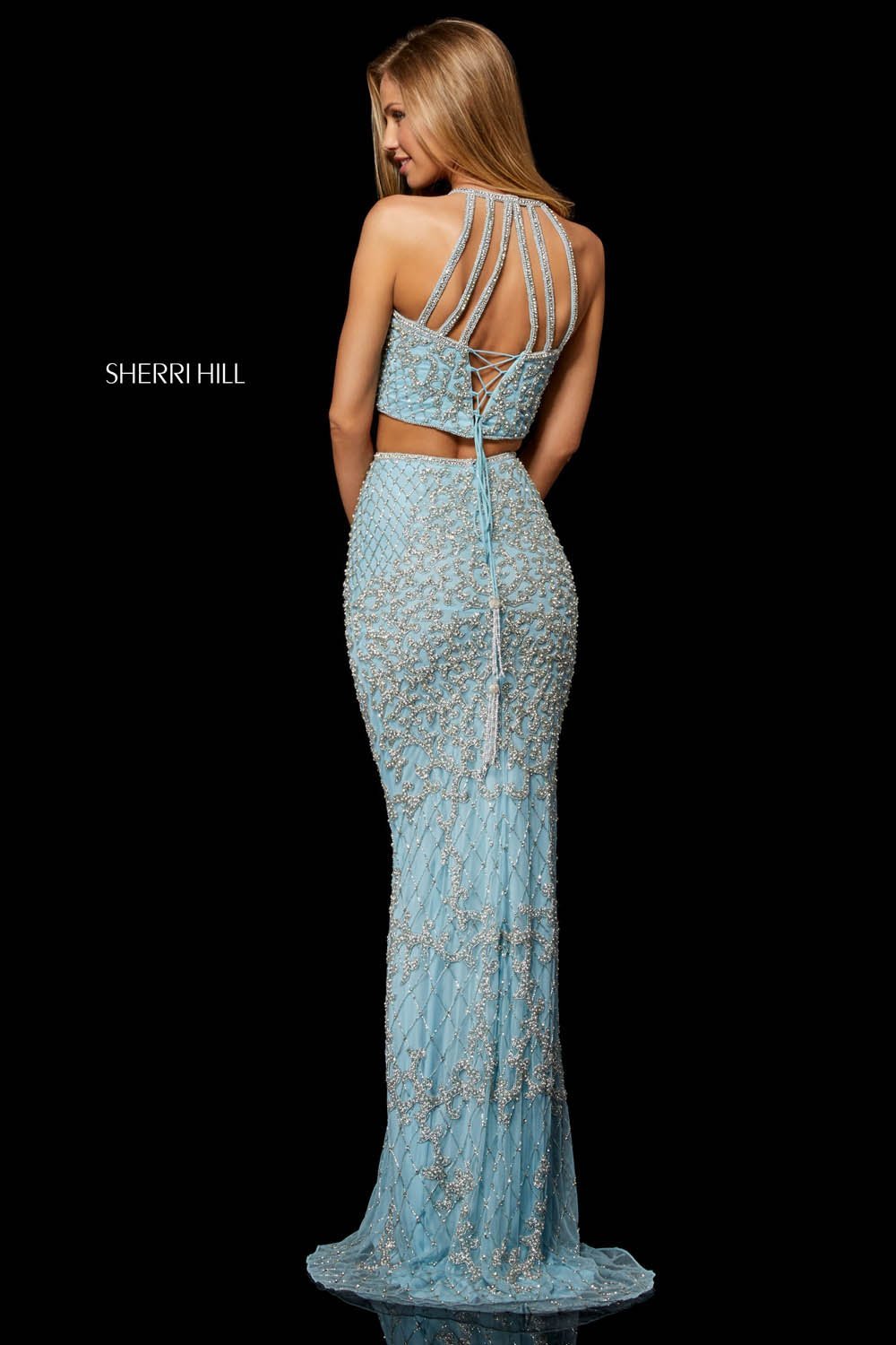 Sherri Hill 52088 dress images in these colors: Ivory, Light Blue, Black, Nude, Navy, Burgundy, Blush, Periwinkle.