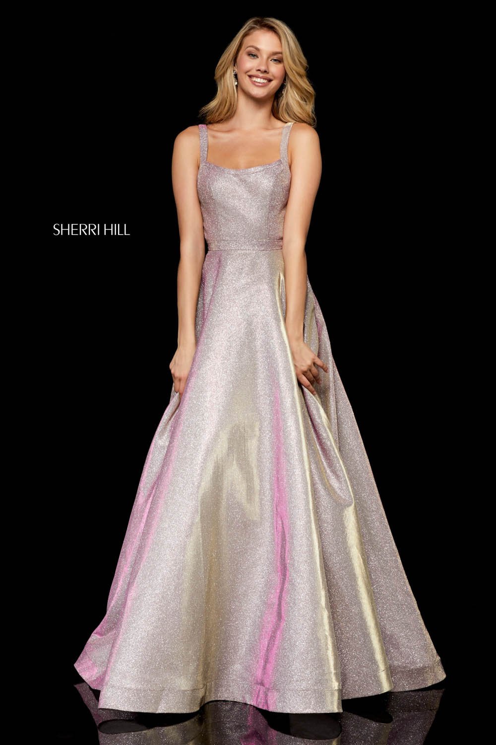 Sherri Hill 52138 dress images in these colors: Royal, Emerald, Gunmetal, Gold, Rose Gold.