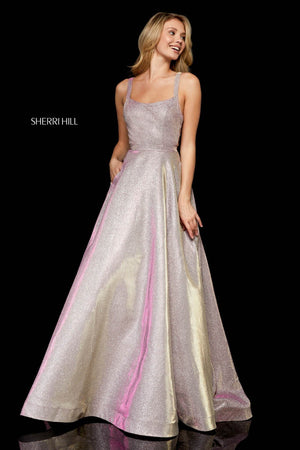 Sherri Hill 52138 dress images in these colors: Royal, Emerald, Gunmetal, Gold, Rose Gold.