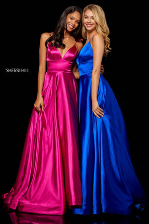 Sherri Hill 52195 dress images in these colors: Red, Fuchsia, Turquoise, Gold, Mocha, Black, Wine, Teal, Dark Royal, Emerald, Gunmetal, Lilac, Rose, Light Blue, Yellow.