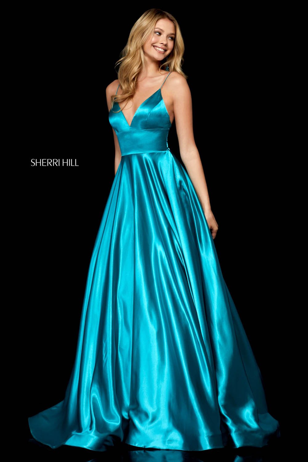 Sherri Hill 52195 dress images in these colors: Red, Fuchsia, Turquoise, Gold, Mocha, Black, Wine, Teal, Dark Royal, Emerald, Gunmetal, Lilac, Rose, Light Blue, Yellow.