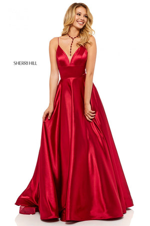 Sherri Hill 52195 dress images in these colors: Red, Fuchsia, Turquoise, Gold, Mocha, Black, Wine, Teal, Dark Royal, Emerald, Gunmetal, Lilac, Rose, Light Blue, Yellow.