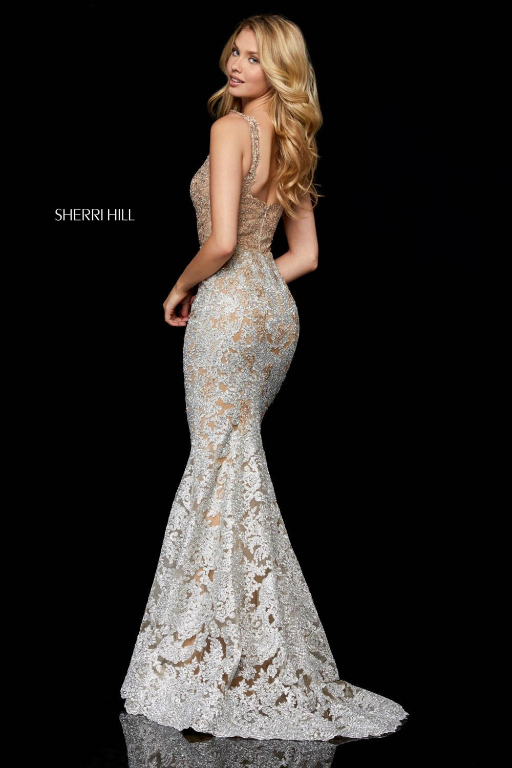 Sherri Hill 52242 dress images in these colors: Rose Gold Silver.