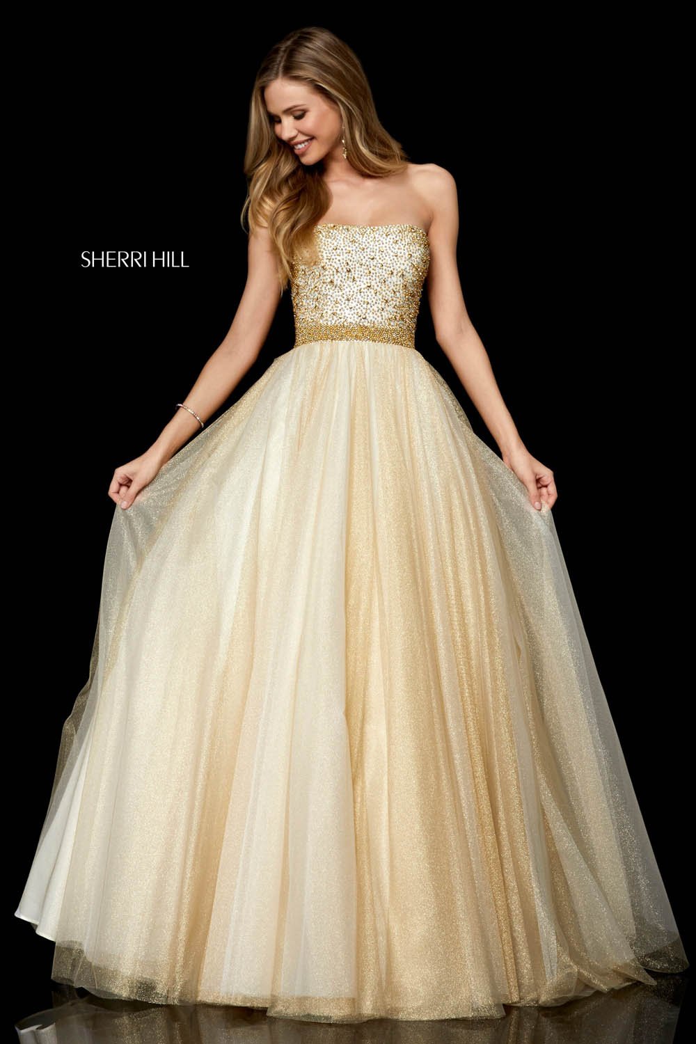 Sherri Hill 52264 dress images in these colors: Ivory Gold.