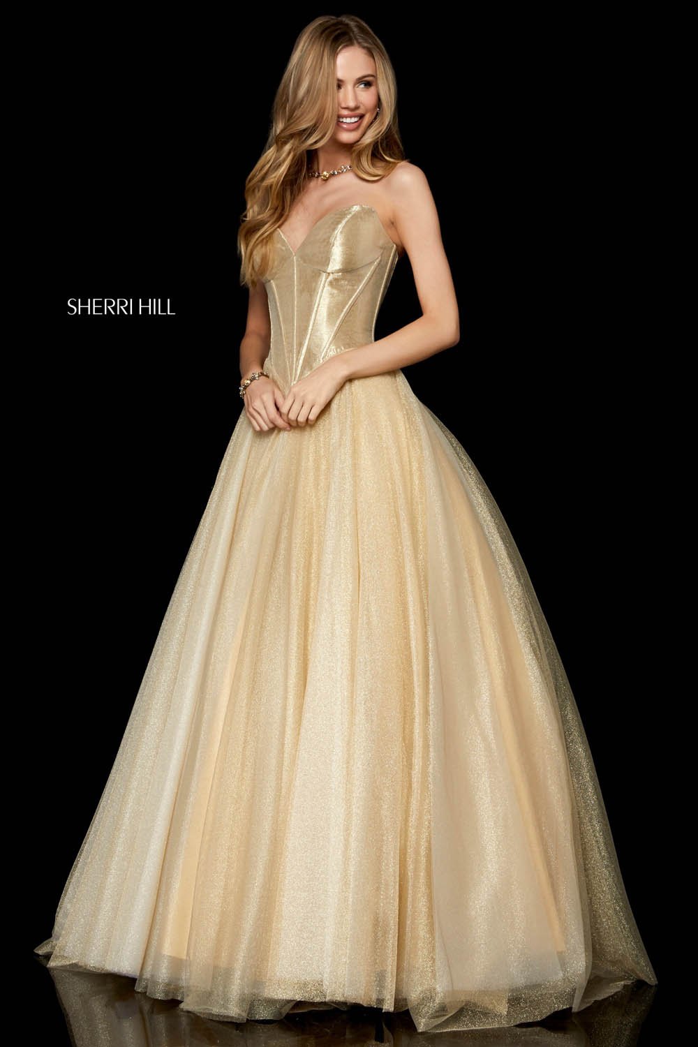 Sherri Hill 52265 dress images in these colors: Gold.