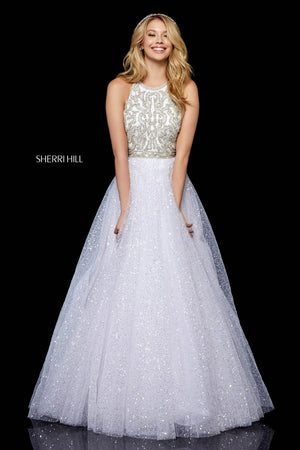 Sherri Hill 52277 dress images in these colors: Ivory Silver, Light Blue Silver, Nude Silver.