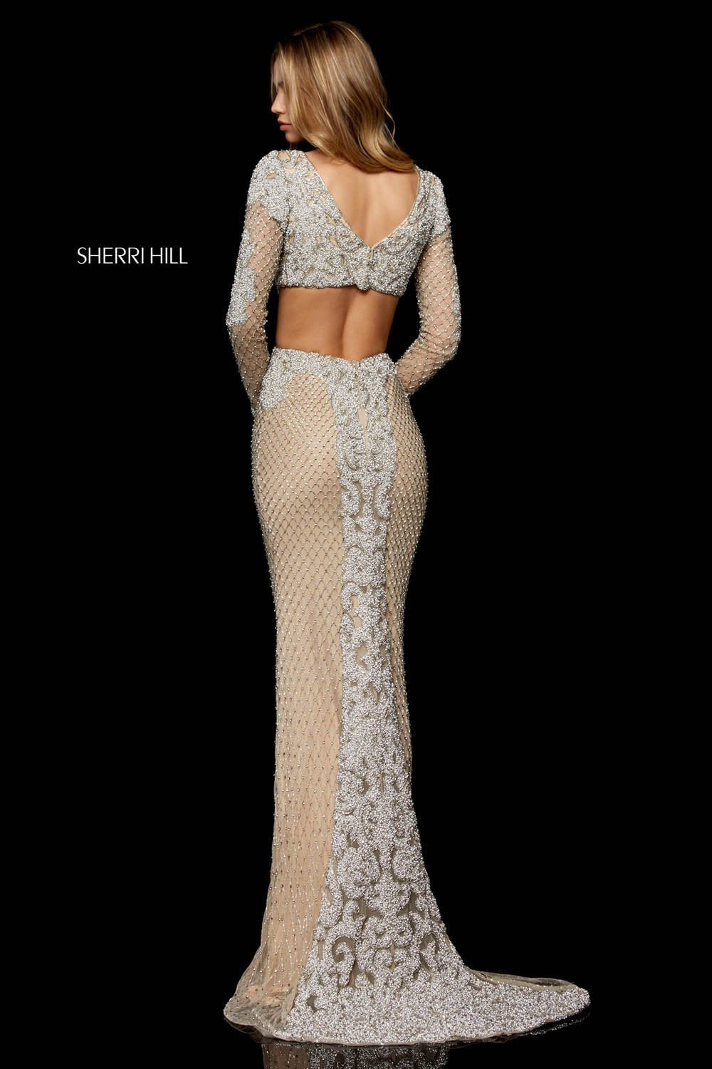 Sherri Hill 52325 dress images in these colors: Nude Silver.