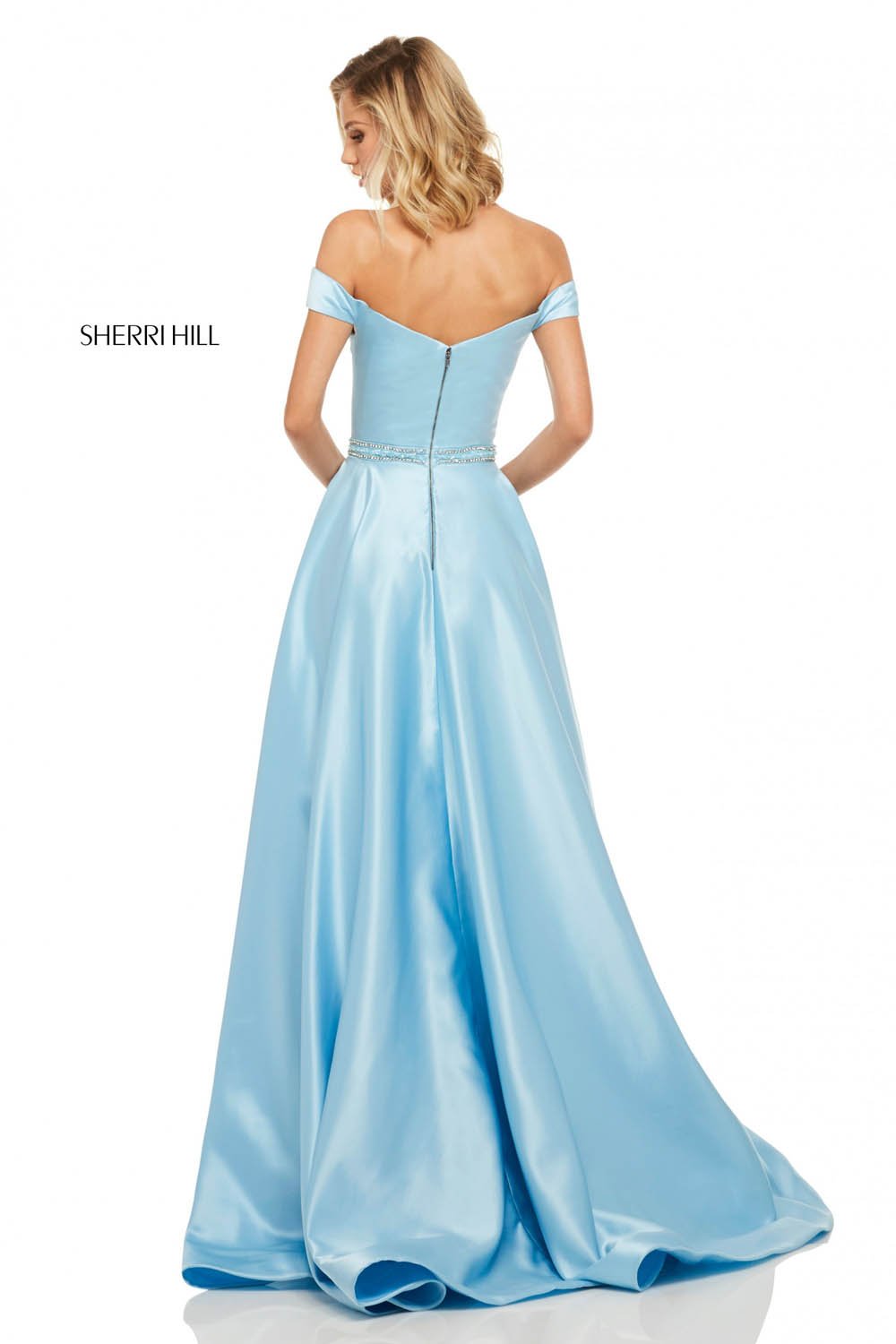 Sherri Hill 52332 dress images in these colors: Black, Ivory, Red, Emerald, Royal, Wine, Yellow, Light Blue, Blush.