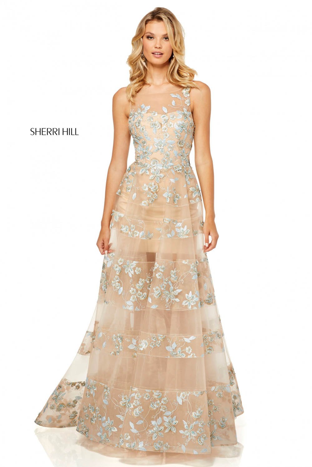 Sherri Hill 52352 dress images in these colors: Nude Light Blue.