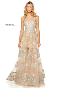 Sherri Hill 52352 dress images in these colors: Nude Light Blue.