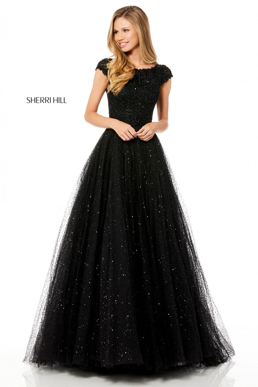 Sherri Hill 52365 dress images in these colors: Black, Ivory.