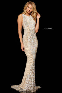 Sherri Hill 52369 dress images in these colors: Nude Ivory Silver.