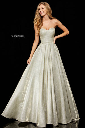 Sherri Hill 52391 dress images in these colors: Black, Royal, Gold, Rose Gold, Gunmetal, Emerald.