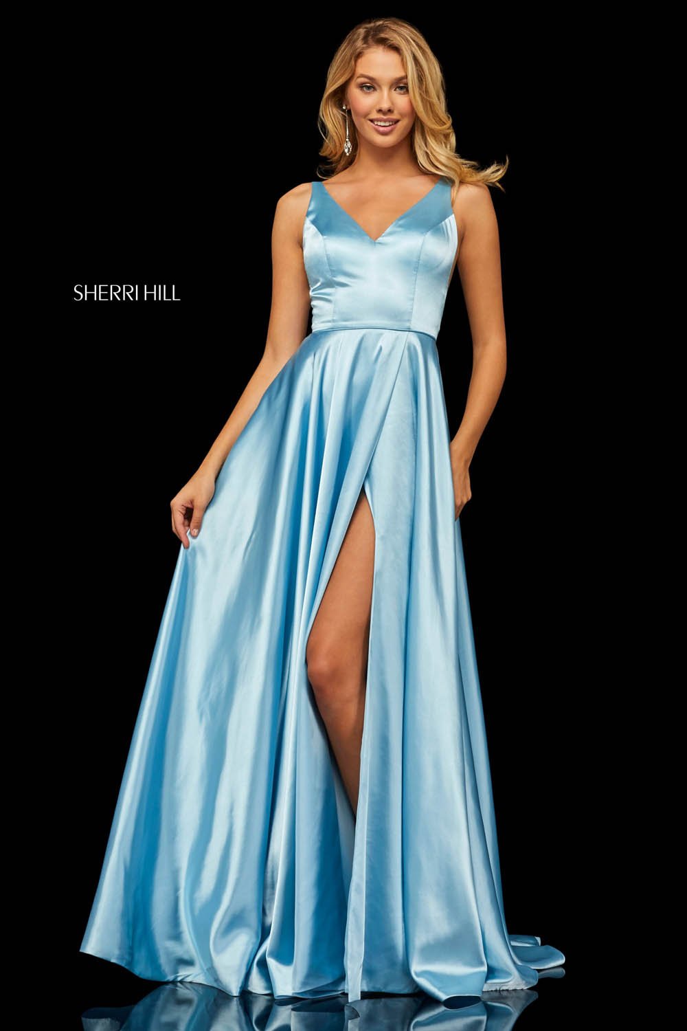 Sherri Hill 52410 dress images in these colors: Mocha, Red, Royal, Emerald, Wine, Yellow, Light Blue, Navy, Gunmetal, Black, Blue, Teal, Ruby, Rose.