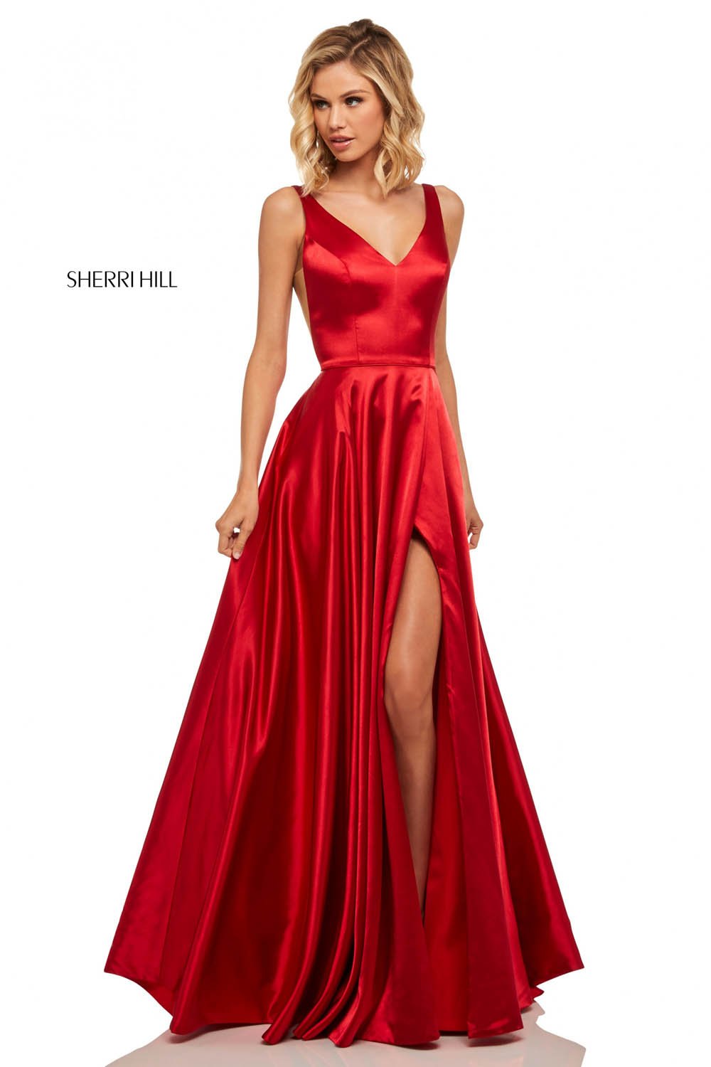 Sherri Hill 52410 dress images in these colors: Mocha, Red, Royal, Emerald, Wine, Yellow, Light Blue, Navy, Gunmetal, Black, Blue, Teal, Ruby, Rose.