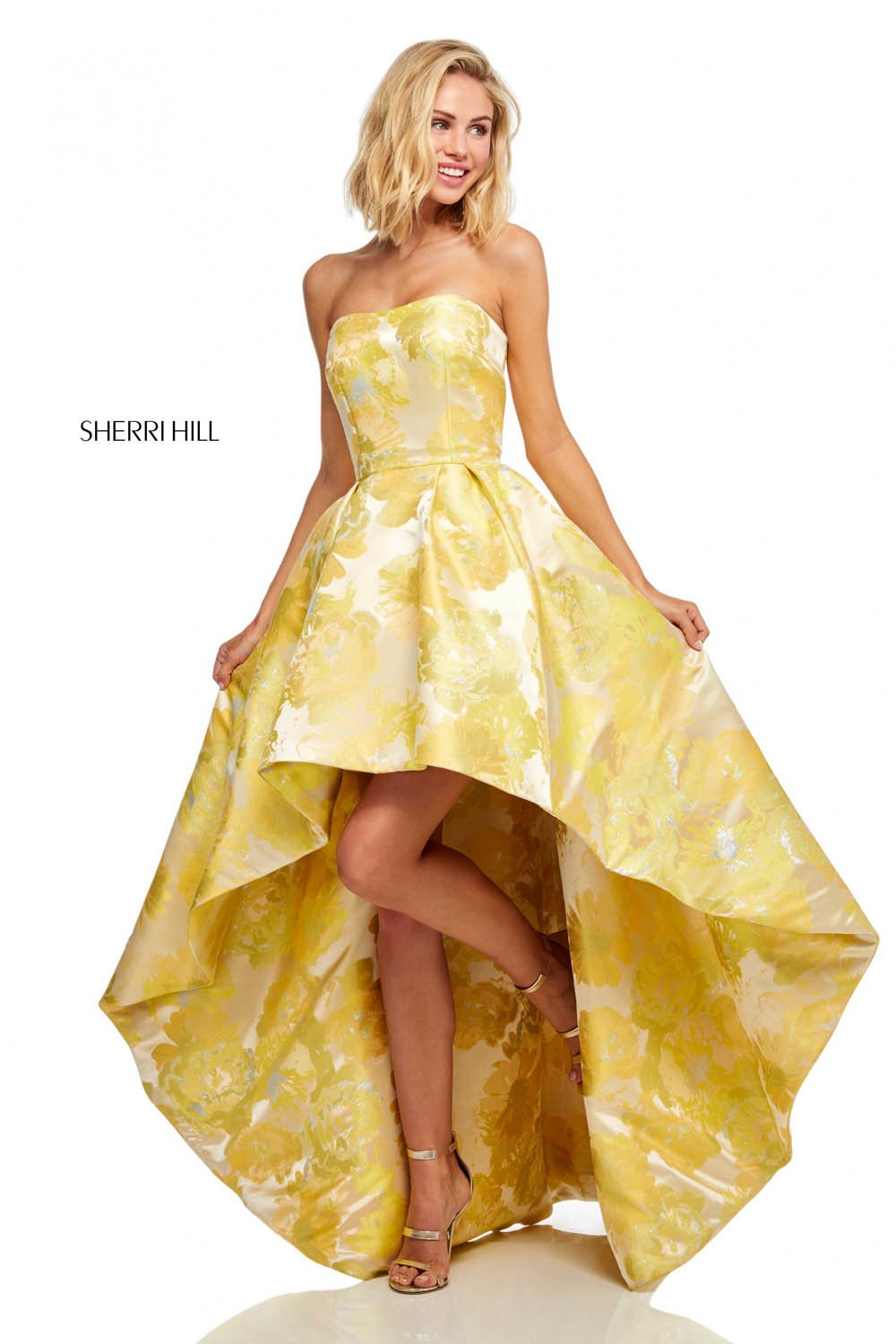 Sherri Hill 52416 dress images in these colors: Yellow Print.