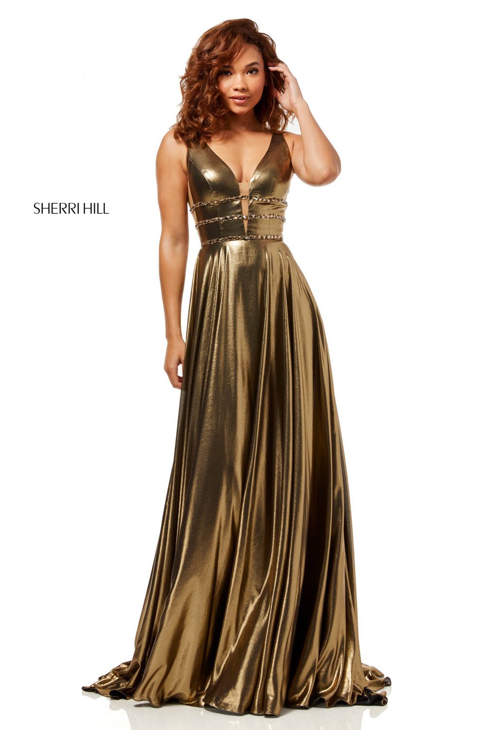 Sherri Hill 52421 dress images in these colors: Gold, Silver.