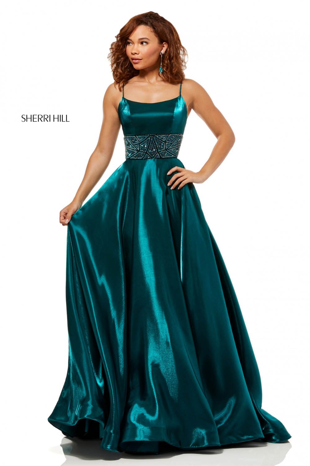 Sherri Hill 52423 dress images in these colors: Wine, Navy, Gunmetal, Emerald.