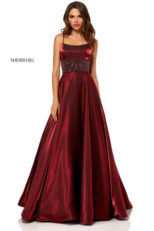 Sherri Hill 52423 dress images in these colors: Wine, Navy, Gunmetal, Emerald.