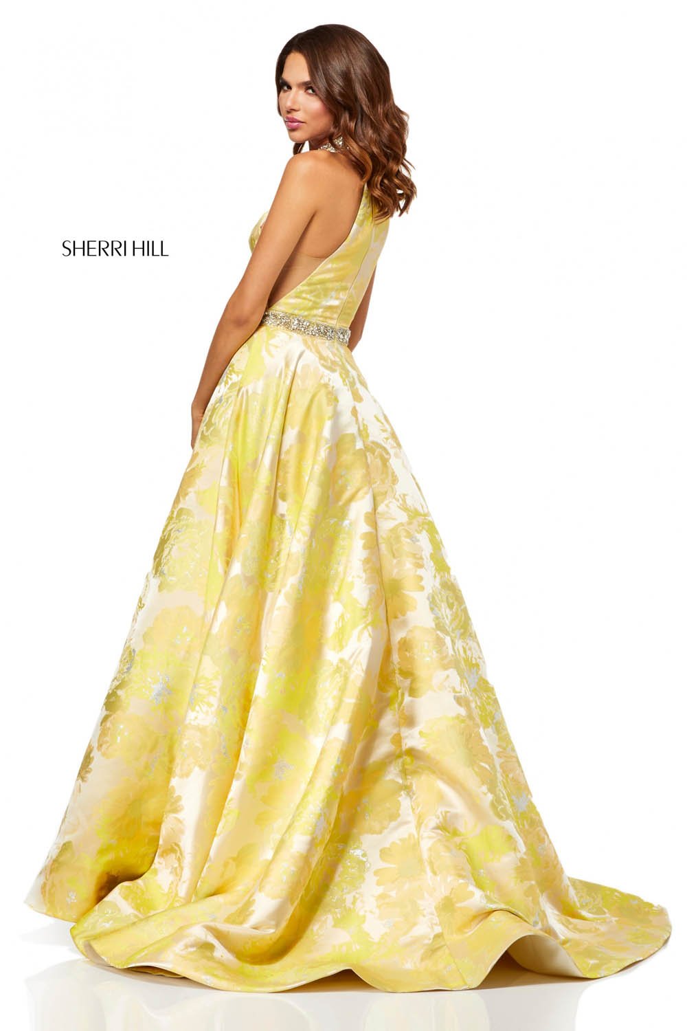 Sherri Hill 52425 dress images in these colors: Yellow Print.