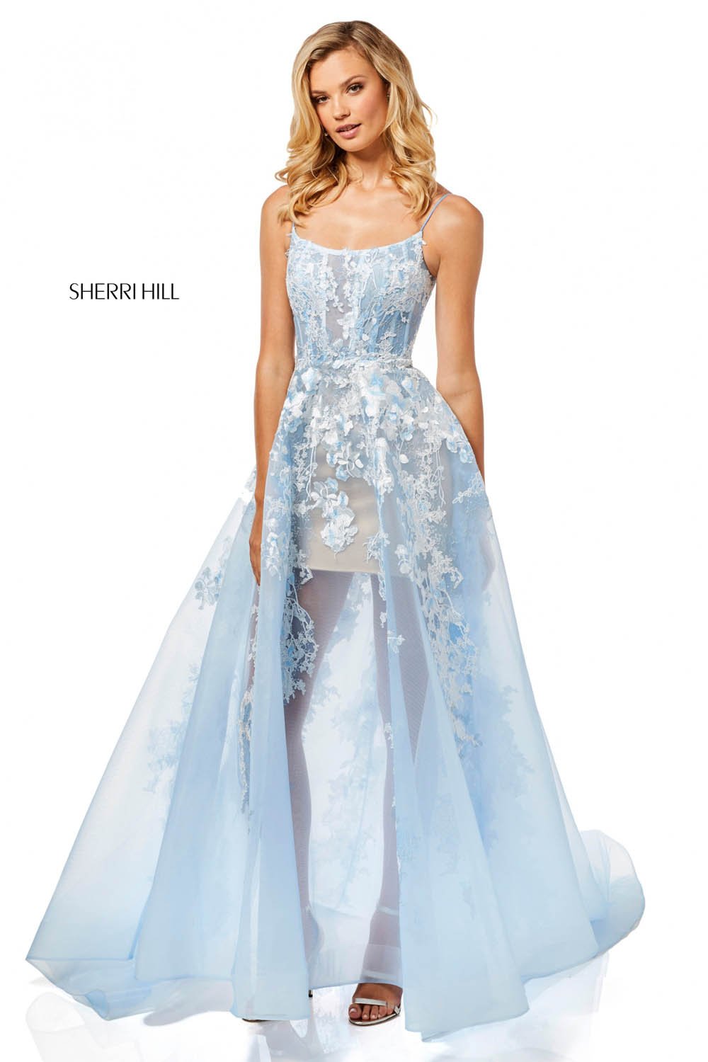 Sherri Hill 52448 dress images in these colors: Yellow, Light Blue, Coral, Light Green.