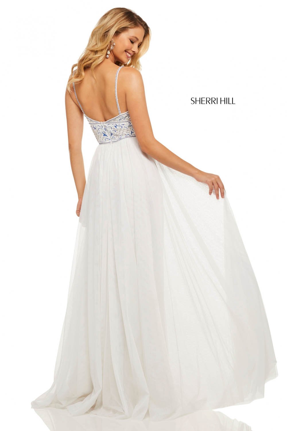 Sherri Hill 52450 dress images in these colors: Ivory Blue, Nude Aqua.