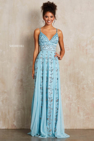 Sherri Hill 52461 dress images in these colors: Aqua, Yellow, Ivory, Light Pink, Light Blue.