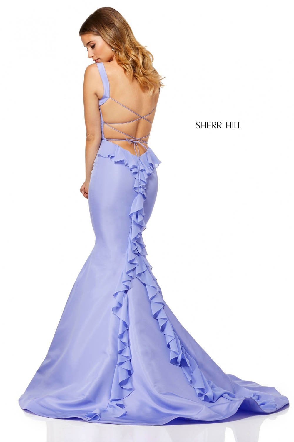 Sherri Hill 52465 dress images in these colors: Light Blue, Lilac, Aqua, Yellow, Red.