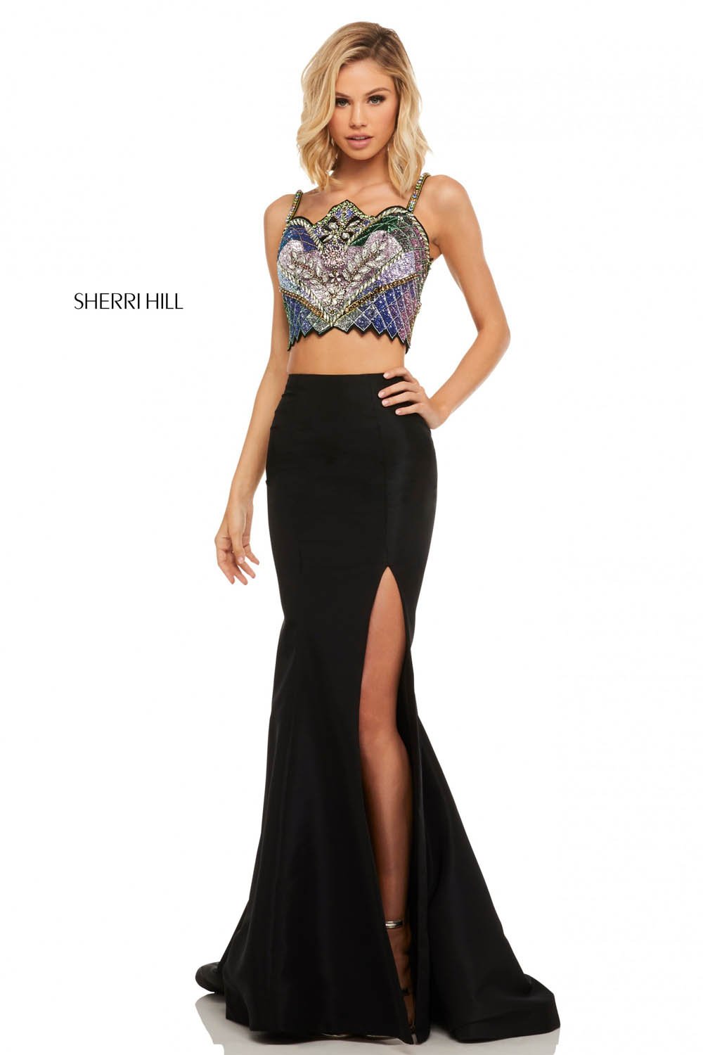 Sherri Hill 52466 dress images in these colors: Black Pink Mulighti.