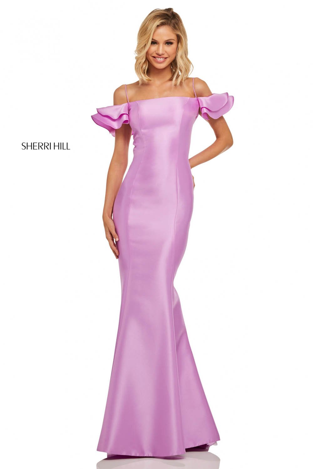Sherri Hill 52467 dress images in these colors: Lilac, Light Blue, Yellow, Fuchsia, Black, Navy, Red.