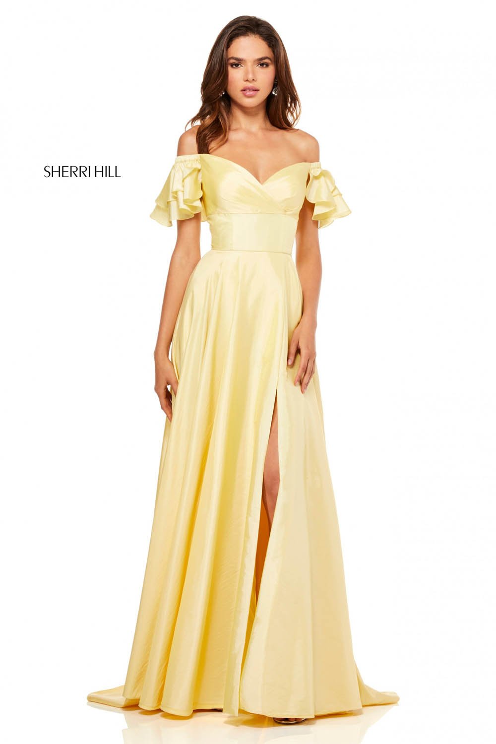 Sherri Hill 52469 dress images in these colors: Yellow, Emerald, Pink, Lilac, Red.