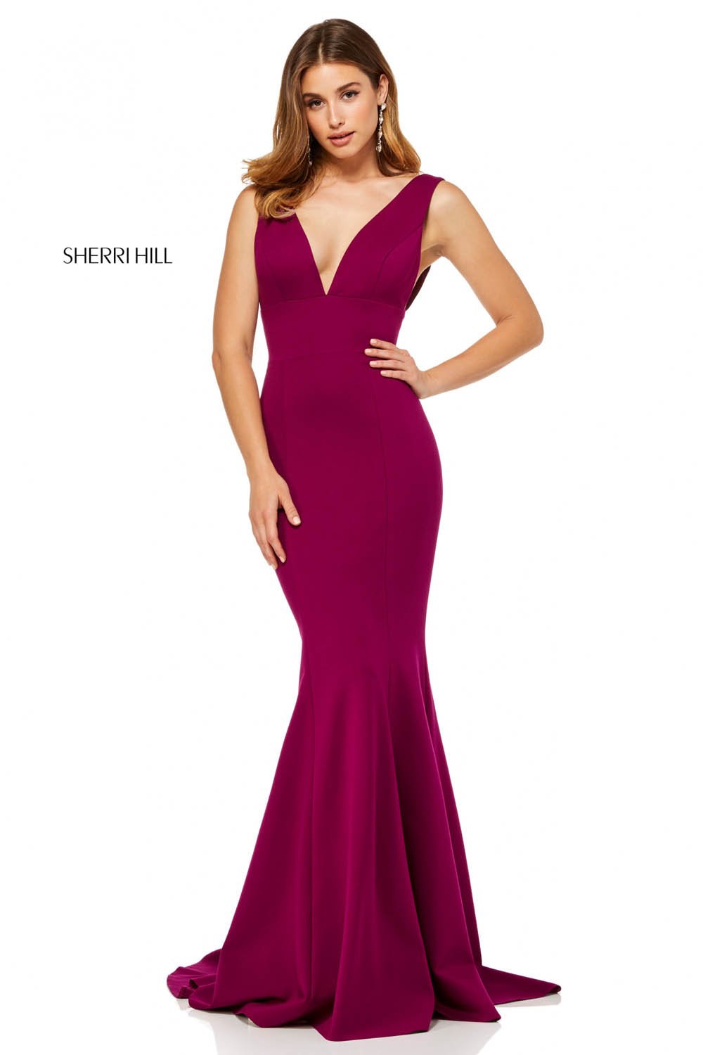 Sherri Hill 52483 dress images in these colors: Plum, Ivory, Royal, Black, Red, Navy.
