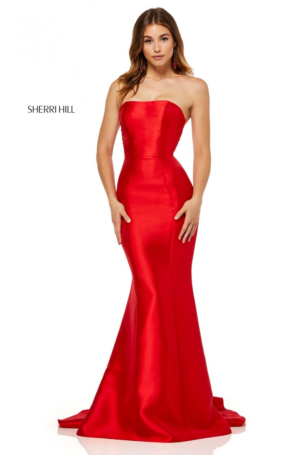Sherri Hill 52485 dress images in these colors: Red, Black, Light Blue.