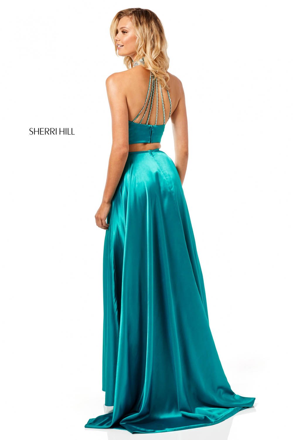 Sherri Hill 52491 dress images in these colors: Emerald, Teal, Red, Yellow, Royal.