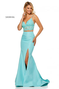 Sherri Hill 52493 dress images in these colors: Ivory, Black, Coral, Aqua, Yellow, Light Blue, Fuchsia, Red.