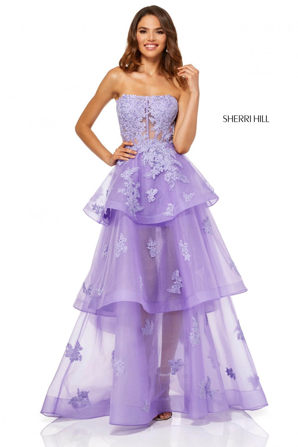 Sherri Hill 52494 dress images in these colors: Lilac, Ivory.
