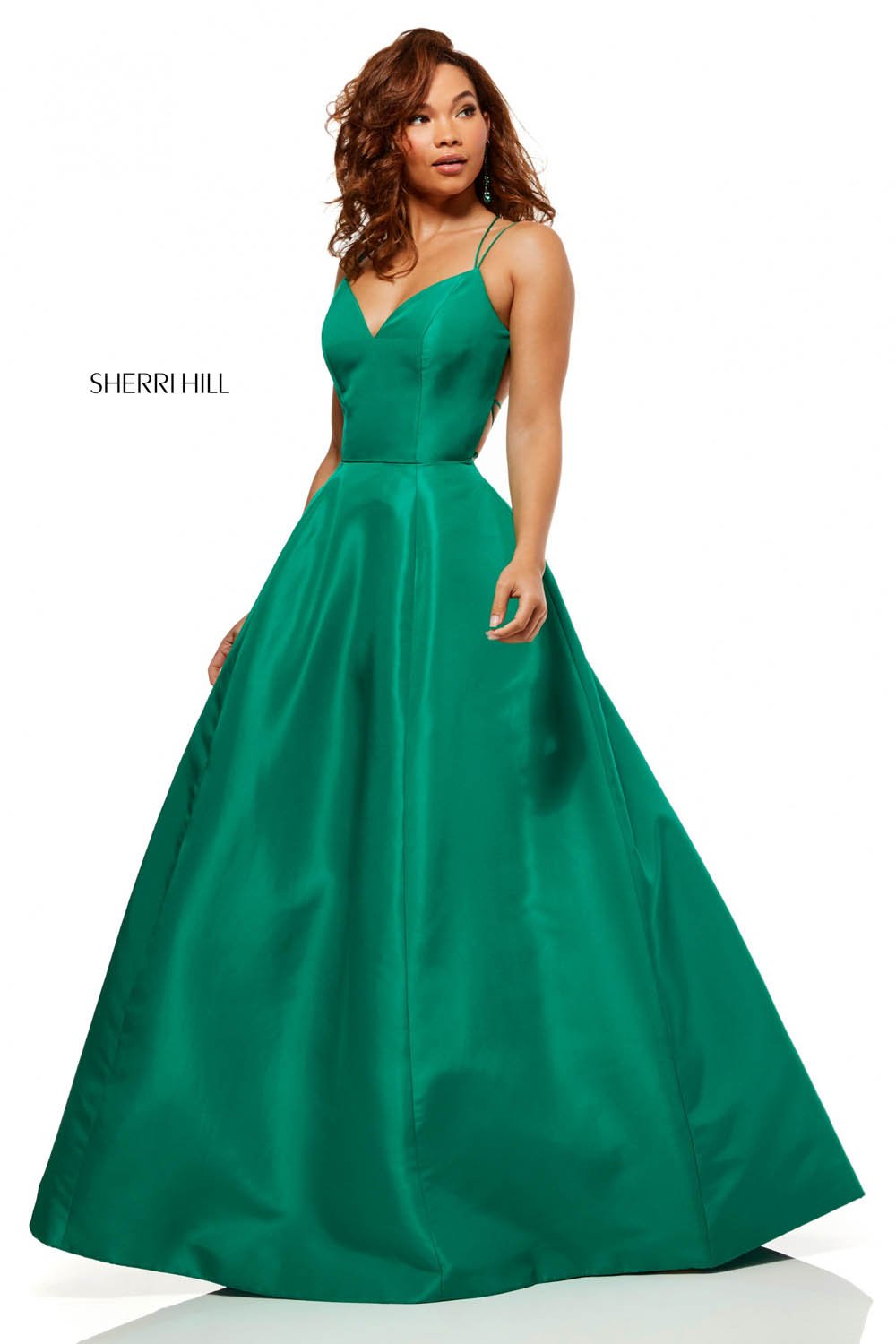 Sherri Hill 52495 dress images in these colors: Emerald, Lilac, Fuchsia, Yellow, Light Blue, Orange.