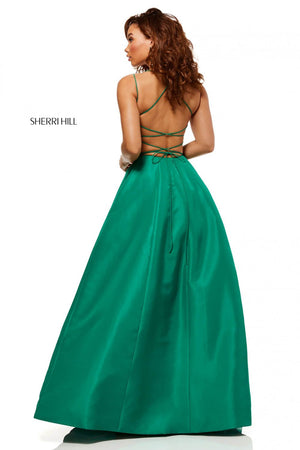 Sherri Hill 52495 dress images in these colors: Emerald, Lilac, Fuchsia, Yellow, Light Blue, Orange.