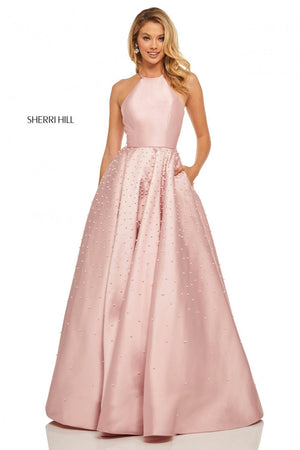 Sherri Hill 52501 dress images in these colors: Light Blue, Ivory, Blush, Yellow.