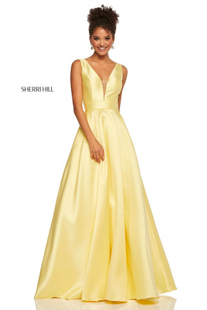 Sherri Hill 52502 dress images in these colors: Yellow, Red, Emerald, Ivory, Black, Lilac, Blush, Coral, Pink.