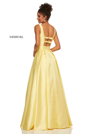 Sherri Hill 52502 dress images in these colors: Yellow, Red, Emerald, Ivory, Black, Lilac, Blush, Coral, Pink.