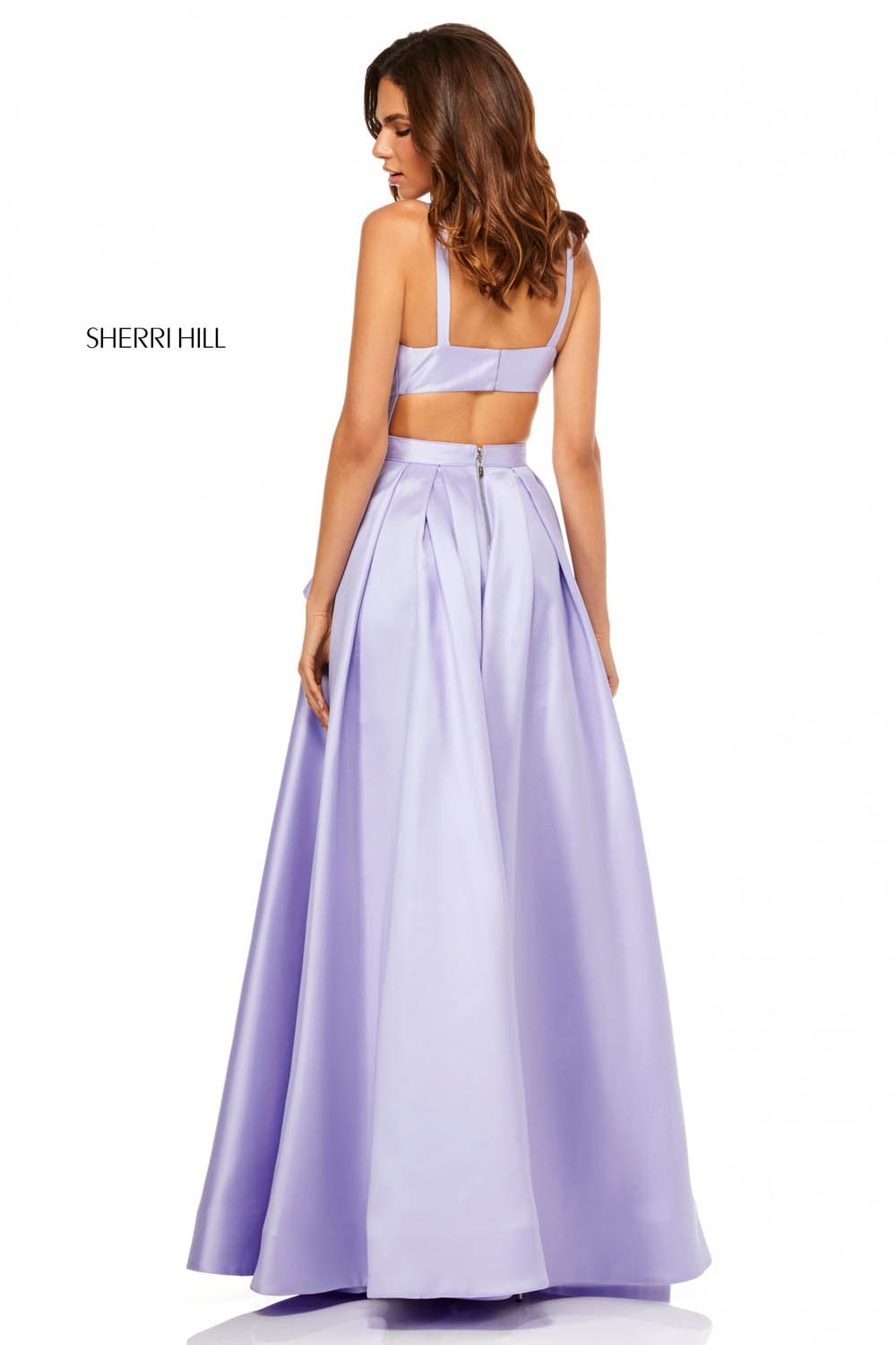 Sherri Hill 52505 dress images in these colors: Pink, Ivory, Lilac, Light Blue, Yellow, Red.