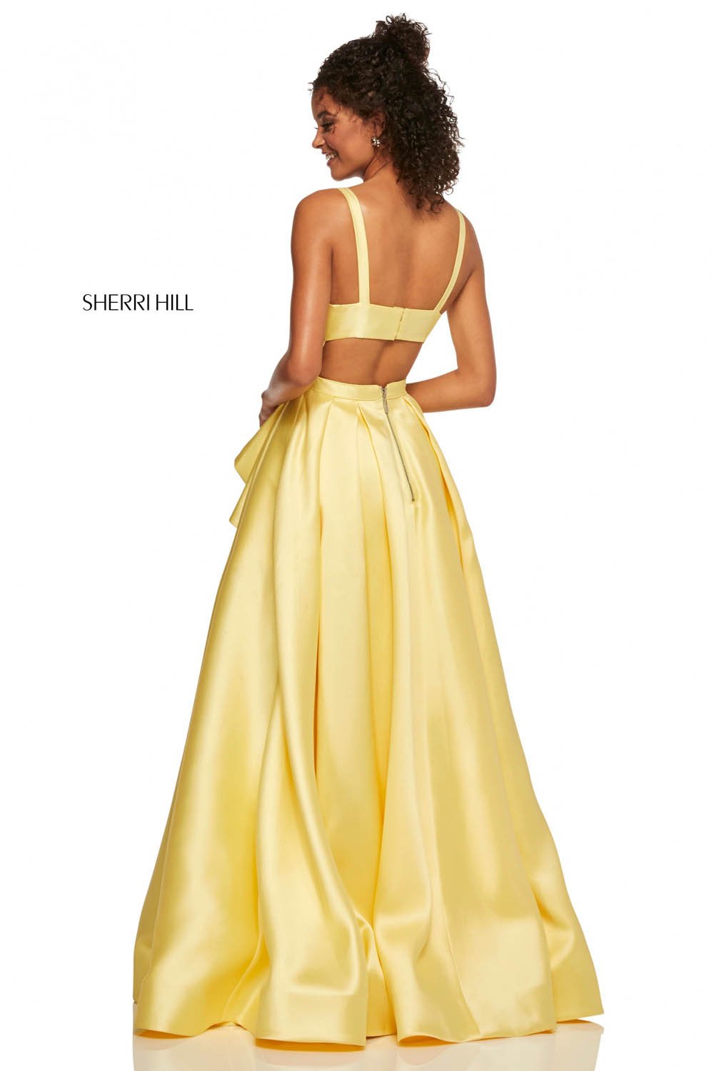 Sherri Hill 52505 dress images in these colors: Pink, Ivory, Lilac, Light Blue, Yellow, Red.